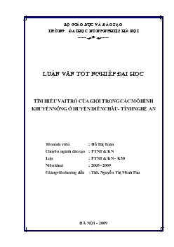 Luận văn Tìm hiểu vai trò của giới trong các mô hình khuyến nông ở huyện Diễn Châu- Tỉnh Nghệ An