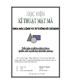 Tiểu luận Thực tiễn là gì ? Vai trò của thực tiễn trong nhận thức. Ý nghĩa phương pháp luận trong học tập và rèn luyện của Sinh viên hiện nay