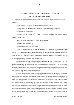 Báo cáo thực tập tại Công ty Cổ phần nhựa và bao bì Hanel