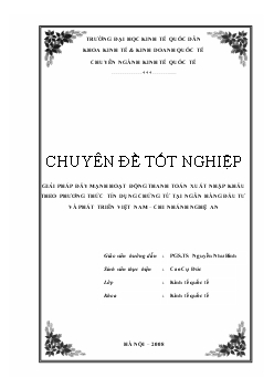 Chuyên đề Giải pháp đẩy mạnh hoạt động thanh toán xuất nhập khẩu theo phương thức tín dụng chứng từ tại ngân hàng đầu tư và phát triển Việt Nam – chi nhánh Nghệ An