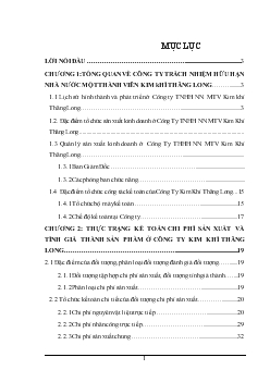 Chuyên đề Kế tón chi phí sản xuất và tính giá thành sản phẩm tại Công ty Kim khí Thăng Long