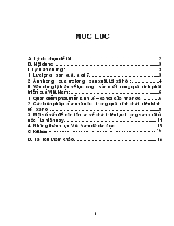 Đề tài Vai trò của lực lượng sản xuất đối với đời sống xã hội và vận dụng vào quá trình phát triển của Việt Nam