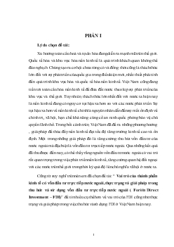 Đề tài Vai trò của thành phần kinh tế có vốn đầu tư trực tiếp nước ngoài, thực trạng và giải pháp trong thu hút và sử dụng vốn đầu tư trực tiếp nước ngoài ( Forèin Direct Investment – FDI)