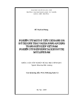 Khóa luận Nghiên cứu một số tiêu chí đánh giá đô thị sinh thái và khả năng áp dụng trong điều kiện Việt Nam nghiên cứu điển hình tại khu đô thị mới Linh Đàm