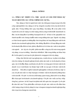 Luận văn Quản lý chi phí theo dự toán đối với các công trình xây dựng tại công ty Cổ phần tư vấn xây dựng thuỷ lợi Hà Tây