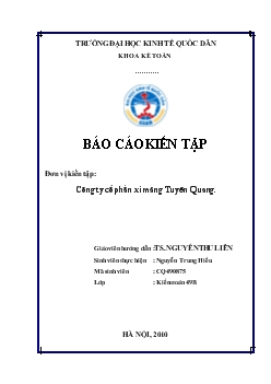 Báo cáo Kiến tập tại Công ty cổ phần xi măng Tuyên Quang