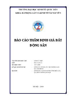 Báo cáo Thẩm định giá bất động sản - Giá trị của căn nhà số 17 ngách 8/100/318 Đê La Thành