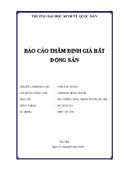 Báo cáo Thẩm định giá bất động sản - Giá trị của căn nhà số 15 ngách 5/16/218 Đê La Thành