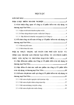 Chuyên đề Công tác kế toán chi phí sản xuất và tính giá thành sản phẩm xây lắp tại công ty cổ phần kiến trúc xây dựng và thương mại Tản Viên