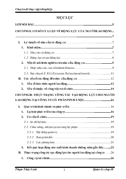 Chuyên đề Giải pháp tạo động lực cho người lao động tại công ty cổ phần Pin Hà Nội