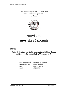 Chuyên đề Hoàn thiện công tác lập kế hoạch sản xuất kinh doanh tại Công ty Cổ phần Cơ khí Xây dựng số 5