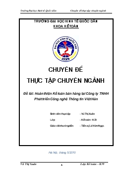 Chuyên đề Hoàn thiện Kế toán bán hàng tại Công ty TNHH Phát triển Công nghệ Thông tin Việt Hàn