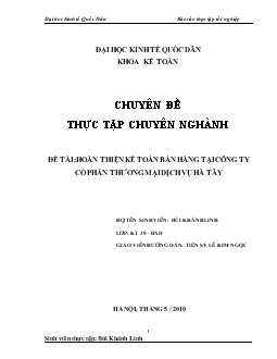 Chuyên đề Hoàn thiện kế toán bán hàng tại công ty cổ phần thương mại dịch vụ Hà Tây