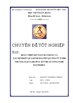 Chuyên đề Hoàn thiện kế toán bán hàng và xác định kết quả kinh doanh tại Công ty TNHH thương mại và dịch vụ kỹ thuật công nghệ Bách Khoa