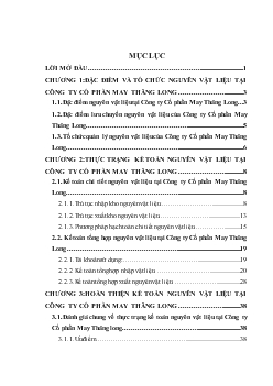 Chuyên đề Hoàn thiện kế toán nguyên vật liệu tại Công ty Cổ phần May Thăng Long