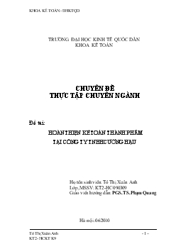 Chuyên đề Hoàn thiện kế toán thành phẩm tại công ty TNHH Cường Hậu