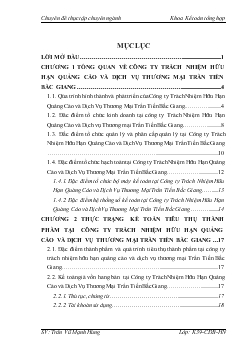 Chuyên đề Hoàn thiện kế toán tiêu thụ thành phẩm tại Công ty trách nhiệm hữu hạn quảng cáo và dịch vụ thương mại Trần Tiến Bắc Giang