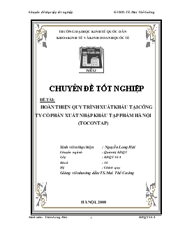 Chuyên đề Hoàn thiện quy trình xuất khẩu tại Công ty cổ phần xuất nhập khẩu tạp phẩm Hà Nội (Tocontap)
