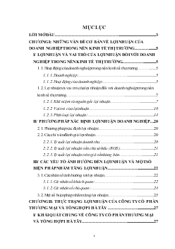 Chuyên đề Một số giải pháp nhằm tăng lợi nhuận tại Công ty cổ phần Thương mại và tổng hợp I Hà Tây