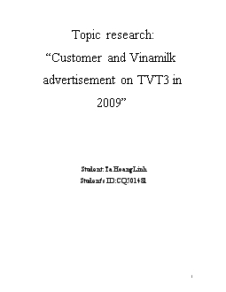 Đề tài Customer and Vinamilk advertisement on TVT3 in 2009