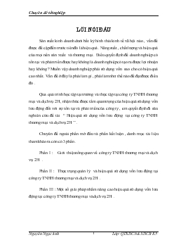 Chuyên đề Hiệu quả sử dụng vốn lưu động tại công ty TNHH thương mại và dịch vụ 2H