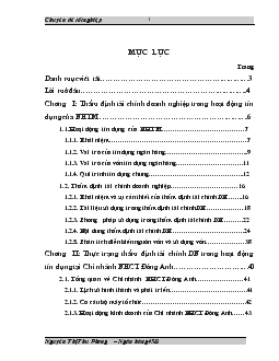 Chuyên đề Hoàn thiện công tác thẩm định tài chính doanh nghiệp trong hoạt động tín dụng tại Chi nhánh Ngân hàng công thương Đông Anh