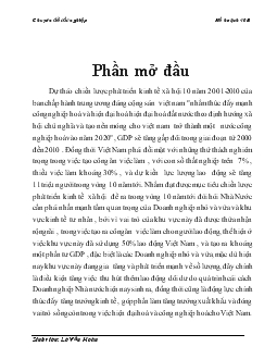 Chuyên đề Hoàn thiện một số chính sách kinh tế phát triển Doanh nghiệp nhỏ và vừa ở Việt Nam trong giai đoạn công nghiệp hoá hiện đại hoá đất nước