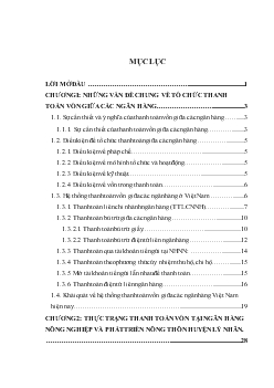 Chuyên đề Thanh toán vốn giữa các ngân hàng tại Ngân hàng nông nghiệp và phát triển nông thôn huyện Lý Nhân