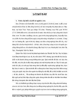 Chuyên đề Thực trạng và phương hướng tiếp tục giải quyết việc làm cho lao động nông nghiệp sau khi bị thu hồi đất ở quận Cầu Giấy