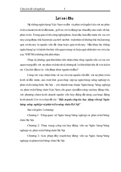 Chuyên đề Đẩy mạnh công tác huy động vốn tại Ngân hàng nông nghiệp và phát triển nông thôn Hà Nội