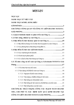 Chuyên đề Hoàn thiện công tác hạch toán doanh thu, chi phí và xác định kết quả kinh doanh tại Công ty Liên doanh TOYOTA Giải Phóng