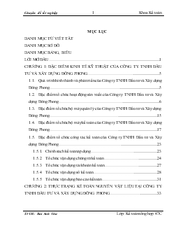 Chuyên đề Hoàn thiện công tác kế toán nguyên vật liệu tại Công ty TNHH Đầu tư và Xây dựng Đông Phong