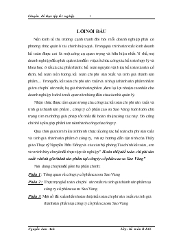 Chuyên đề Hoàn thiện kế toán chi phí sản xuất và tính giá thành sản phẩm tại công ty cổ phần cao su Sao Vàng