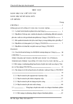 Chuyên đề Hoàn thiện kế toán chi phí sản xuất và tính giá thành sản phẩm xây lắp tại Công ty Vận tải và Xây dựng (TRANCO)