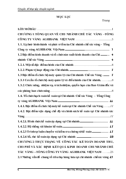 Chuyên đề Hoàn thiện kế toán doanh thu, chi phí và xác định kết quả kinh doanh Chi nhánh chế tác vàng - Tổng công ty vàng AGRIBANK Việt Nam