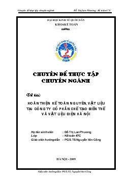 Chuyên đề Hoàn thiện kế toán nguyên, vật liệu tại Công ty Cổ phần Chế tạo Biến thế và Vật liệu Điện Hà Nội