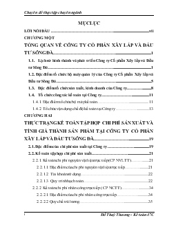 Chuyên đề Hoàn thiện kế toán tập hợp chi phí sản xuất và tính giá thành sản phẩm tại Công ty Cổ phần Xây lắp và Đầu tư Sông Đà