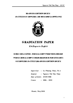 Đề tài Some strategies for dealing with unfamiliar words in reading comprehension for students of English faculty, Hanoi open university
