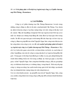Khóa luận Giải pháp phát triển dịch vụ logistics tại công ty cổ phần thương mại Hải Phòng –Hanosimex