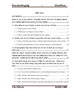 Khóa luận Hoàn thiện kiểm toán tài sản cố định trong quy trình kiểm toán báo cáo tài chính do Công ty TNHH Tư vấn Kế toán – Kiểm toán Việt Nam thực hiện