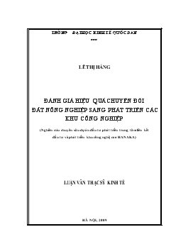 Luận văn Đánh giá hiệu quả chuyển đổi đất nông nghiệp sang phát triển các khu công nghiệp