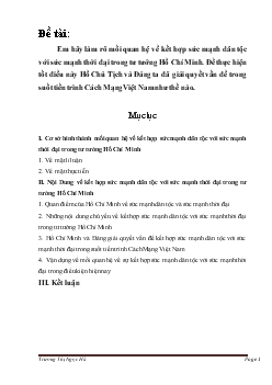 Tiểu luận Làm rõ mối quan hệ về kết hợp sức mạnh dân tộc với sức mạnh thời đại trong tư tưởng Hồ Chí Minh