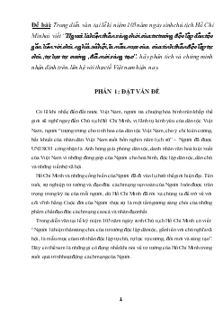 Tiểu luận Phân tích diễn văn tại lễ kỉ niệm 105 năm ngày sinh chủ tịch Hồ Chí Minh