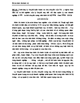 Tiểu luận Trình bày lý thuyết tuần hoàn và chu chuyển của TB. ý nghĩa thực tiễn rút ra khi nghiên cứu lý thuyết này đối với việc quản lý các doanh nghiệp ở nước ta khi chuyển sang nền kinh tế thị trường theo hướng XHCN