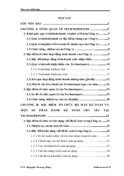 Đề tài đặc điểm tổ chức bộ máy kế toán và một số phần hành kế toán chủ yếu tại Technoimport