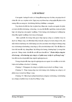 Đề tài Hoàn thiện công tác tiền lương - Tiền thưởng tại công ty cổ phần may và dịch vụ Hưng Long