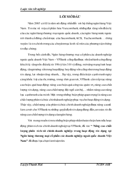 Đề tài Nâng cao chất lượng phân tích tài chính doanh nghiệp trong hoạt động tín dụng tại Ngân hàng thương mại cổ phần các doanh nghiệp ngoài quốc doanh Việt Nam