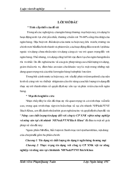 Đề tài Nâng cao chất lượng tín dụng đối với công ty cổ phần xuất nhập khẩu vật tư nông nghiệp và nông sản tại chi nhánh ngân hàng nông nghiệp và phát triển nông thôn Bách Khoa