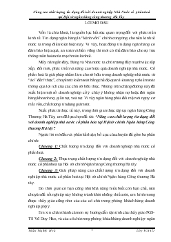 Đề tài Nâng cao chất lượng tín dụng đối với doanh nghiệp nhà nước cổ phần hóa tại Hội sở chính Ngân hàng Công thương Hà tây