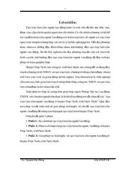 Đề tài Phân tích thực trạng việc làm của người lao động ở huyện Trực Ninh, tỉnh Nam Định
